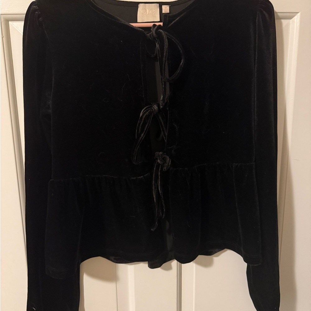 Versona Black Velvet Tie-Front Blouse